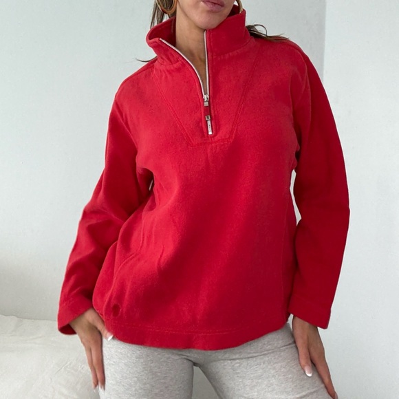 Tommy Bahama Red Quarter Zip Cotton Pullover Sweatshirt - Picture 3 of 7